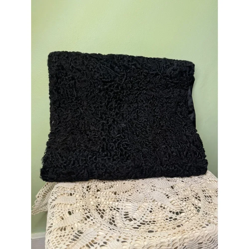 Antique 1920's Curly Black Wool Hand Muff Purse Clutch - Picture 11 of 14